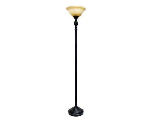 Elegant Designs 1-Light 71 in. Restoration Bronze Torchiere Floor Lamp with Marbelized Amber Glass Shade - Lot 158JF
