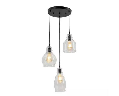 OUKANING 3-Light Black Modern Linear Kitchen Island Pendant Light with Clear Glass Shade and Adjustable Height - Lot 160JF