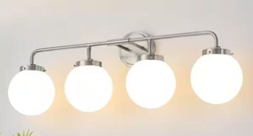 30.71 in. 4-Light Nickel Bathroom Vanity Light with Opal Glass Shades - Lot 161JF