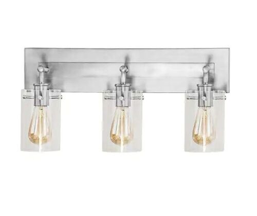 Hampton Bay Regan 21 in. 3-Light Brushed Nickel Bathroom Vanity Light with Clear Glass Shades - Lot 250JF