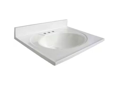 Glacier Bay 25 in. W x 19 in. D Cultured Marble White Round Single Sink Vanity Top in White - Lot 251JF