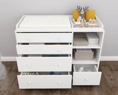 FUFU&GAGA 5-Drawers White Wood Dresser with Shelf 36.1 in. H x 47.2 W x 19.7 D - Lot 267WG