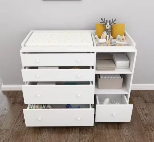 FUFU&GAGA 5-Drawers White Wood Dresser with Shelf 36.1 in. H x 47.2 W x 19.7 D - Lot 354WG