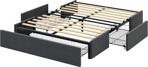 Queen Size Platform Bed Frame with 3 Storage Drawers - Lot 357WG