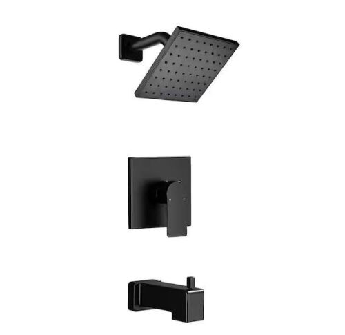 Single Handle 1-Spray Wall Mount Tub and Shower Faucet 1.8 GPM 6 in. Brass Shower System in Matte Black - Lot 370JF