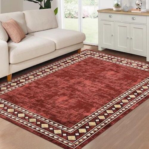 Garvee 9' x 12' Synthetic Red Rectangular Indoor Border Mid-Century Modern Machine Washable Area Rug - Lot 394