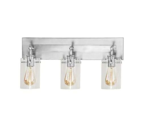 Hampton Bay Regan 21 in. 3-Light Brushed Nickel Bathroom Vanity Light with Clear Glass Shades - Lot 467JF