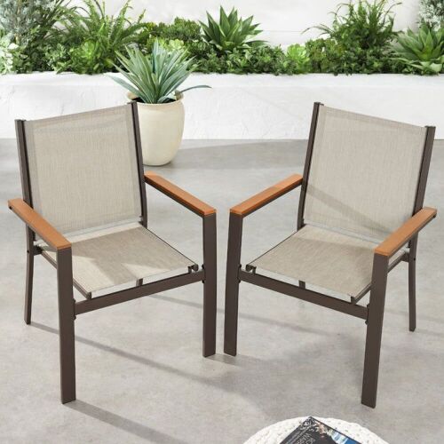 Set of 2 Stackable Textilene Chairs w/ Armrests, Dining Accent Furniture - Lot 556