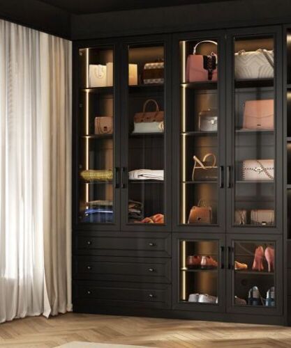 FUFU&GAGA 78.7 in. Tall 10-Shelf Accent Bookcase with Glass Doors, LED Lights, Drawers, Adjustable Shelves - Lot 662WG