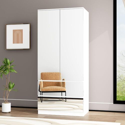 FUFU&GAGA Wardrobe with Mirror Doors & 2 Drawers - Lot 663WG