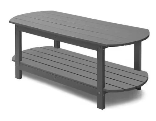 PASAMIC Light Grey Rectangular HDPE 18.5 in. Outdoor Patio Coffee Table with 2-Tier Storage - Lot 753WG