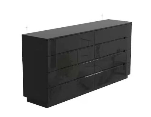 FUFU&GAGA Black 8-Drawer 63 in. W Wood Double Dresser Chest of Drawers, High Gloss and LED Lights - Lot 754WG