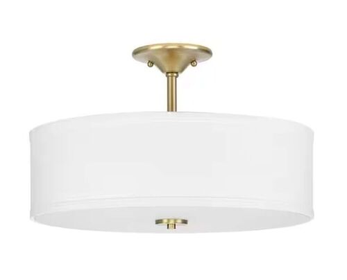 Progress Lighting Inspire 18 in. 3-Light Satin Brass Semi-Flush Mount Ceiling Light with Summer Linen Shade - Lot 756JF