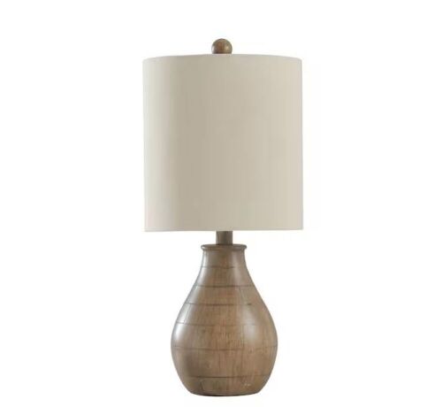 StyleCraft 21.3 in. Brown Table Lamp with White Hardback Fabric Shade - Lot 762JF