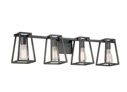 Home Decorators Collection Hazel Heights 33.62 in. 4-Light Black Rustic Farmhouse Bathroom Vanity Light - Lot 245JF