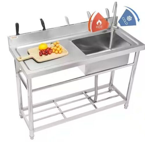 1 Compartment Free-Standing Stainless Steel Utility Sink, 39.4 in. x 19.1 in. x 37.4 in. - Lot 59JF