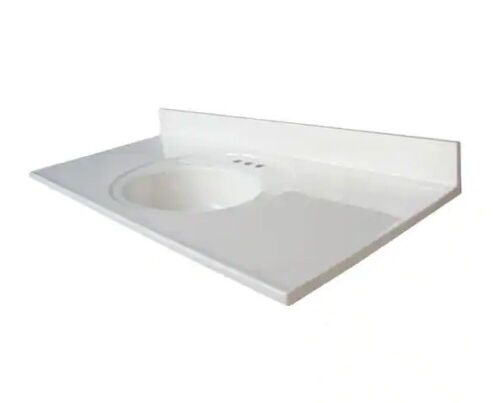 Glacier Bay 49 in. W x 22 in. D Cultured Marble White Round Single Sink Vanity Top in White - Lot 216JF