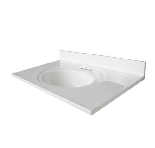 Glacier Bay Newport 37 in. W x 22 in. D Cultured Marble White Round Single Sink Vanity Top in White - Lot 238JF