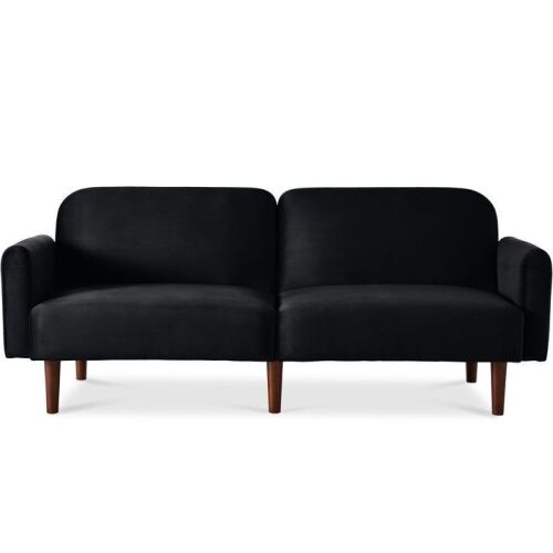 Curved Convertible Futon, Velvet Fabric Split-Back Sleeper Bed - Lot 25