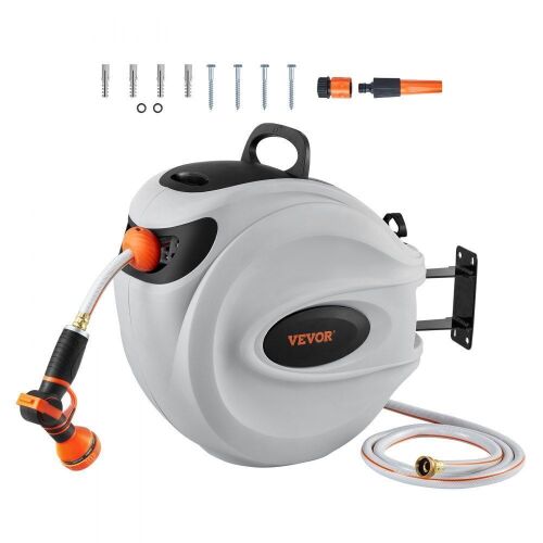  VEVOR Retractable Hose Reel Water Hose Reel 100'x1/2" 180° Swivel Wall-Mounted - Lot 100