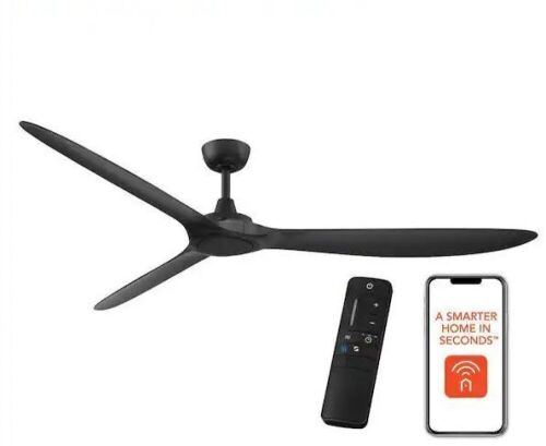 Home Decorators Collection Tager 72 in. Smart Indoor/Outdoor Matte Black with Matte Black Blades  - Lot 133JF
