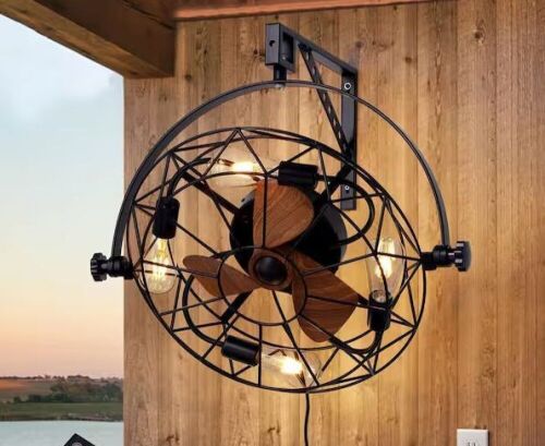 Pacific Core 24.8 in. Indoor Smart Black Caged Wall Mounted Fan Ceiling Fan with Remote and Lights - Lot 135JF