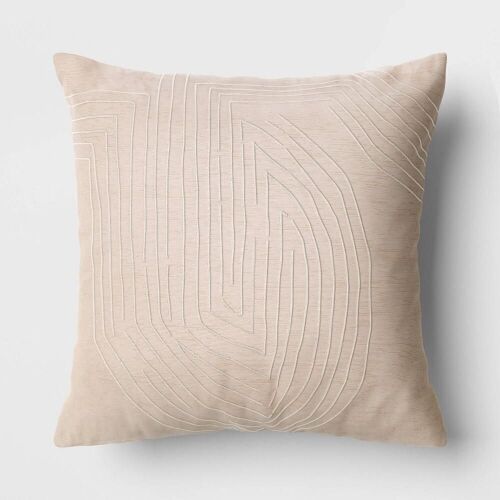Case of (4) Geometric Patterned Metallic Embroidered Velvet Square Throw Pillow, Beige, 24"  - Lot 583