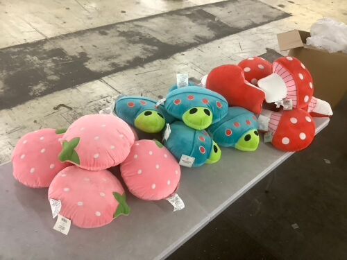 Case of (17) Plush Pillows - Ufo, Strawberry & Mushroom  - Lot 858