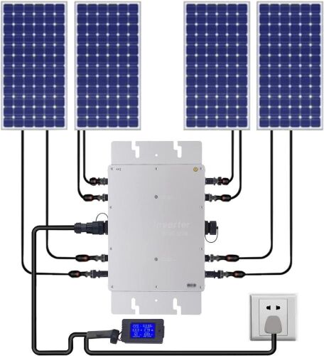 1200W Solar Grid Tie Micro Inverter, Waterproof IP65, with AC Data Monitoring Display LCD Screen, 110V Solar & Wind Power Inverter for 30V 36V Solar Panel - Lot 94