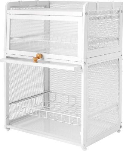 3 Tier Dish Drying Rack with Door and Detachable Drip Tray - Lot 686