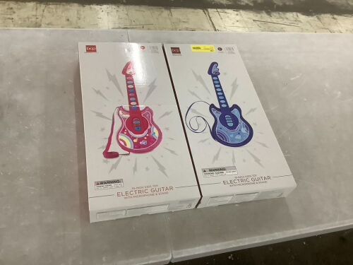Lot of (2) Kids Pretend Play Guitar Musical Instrument Toy w/ Microphone, Stand - 19in - Lot 506