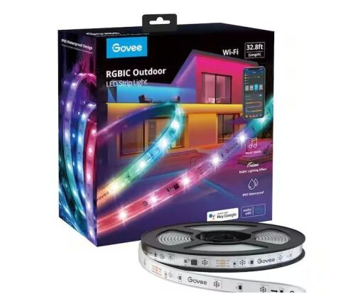 Govee RGBIC 36-Watt Equivalent 32.8 ft. Integrated LED Smart Color Changing Outdoor Black Wi-Fi Enabled Strip Light - Lot 137JF