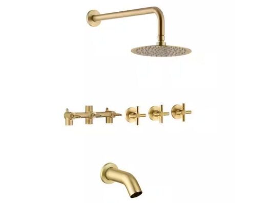 SUMERAIN Contemporary Triple Handles 1-Spray Tub and Shower Faucet Flow rate 1.8 GPM in Brushed Gold - Lot 139JF