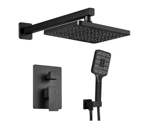 ELLO&ALLO 2-Handle 2- -Spray of Rain Shower Faucet and Hand Shower Combo Kit with Rectangle Shower Head in Black  - Lot 112JF