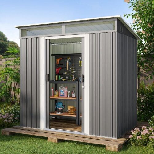 6 ft. W x 4 ft. D Metal Outdoor Storage Shed with Sliding Doors and Transparent Panel Windows - Lot 13