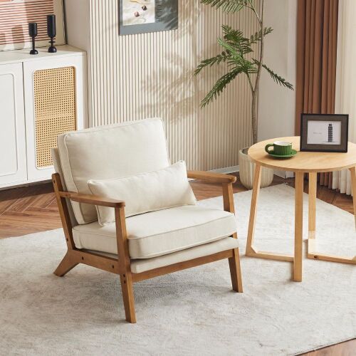 VINGLI Mid Century Solid Wood Modern Wide Armrests Accent Chair with Pillow - Lot 66