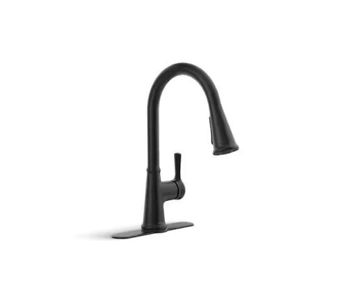 KOHLER Tyne Single-Handle Pull-Down Sprayer Kitchen Faucet in Matte Black - Lot 87JF
