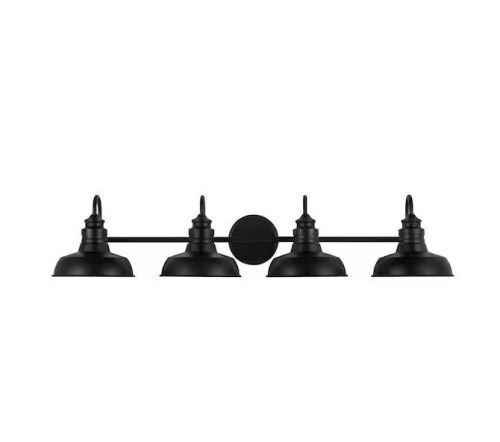 Hampton Bay Elmcroft 38 in. 4-Light Matte Black Farmhouse Vanity with Metal Shades - Lot 819JF