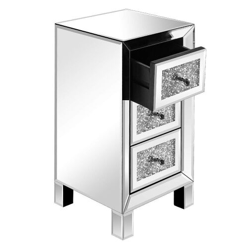 VINGLI Silver Mirrored Nightstand with 3-Drawers - Lot 33