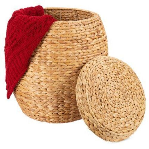 Vintage Hyacinth Storage Tote Basket, Organizer w/ Lid - Lot 800