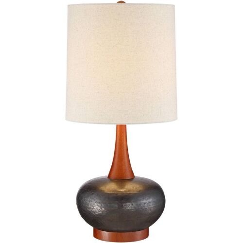 360 Lighting Andi Modern Mid Century Table Lamp 24 1/2" High Hammered Brown Ceramic Red Oak Wood Off White Shade - Lot 41WG