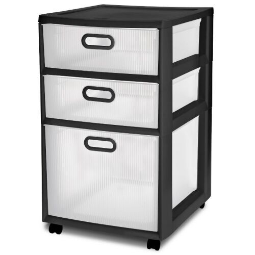 Sterilite Ultra 3 Drawer Storage Cart Black with Casters - Lot 46WG