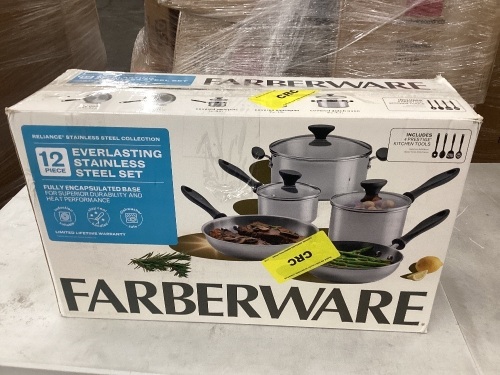 Farberware Reliance 12pc Stainless Steel Cookware Pot and Pan Set Silver - Missing Big Lid - Lot 48wg