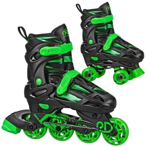 Roller Derby Green Wire Kids' Adjustable Inline-Quad Combo Skates -missing 1 inline blade - Lot 107wg