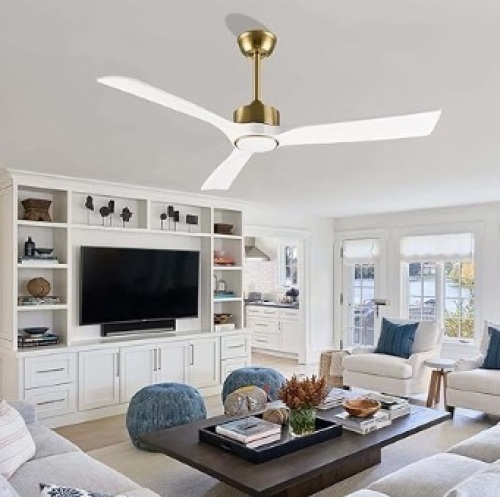 Sevenine 52 Inch Gold and White Ceiling Fan - Lot 490