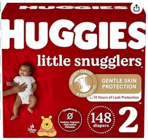 Huggies Size 2 Diapers, Size 2 (12-18 lbs), 148 Count - Lot 461