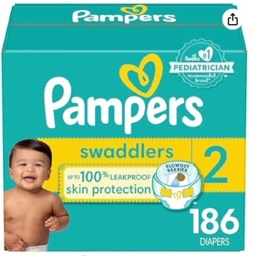 Pampers Baby Diapers, Swaddlers, Size 2, 186 Count - Lot 459