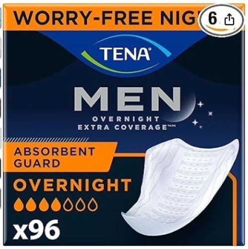 Tena Incontinence Guards for Men, Overnight Absorbency, 96 ct, 6 Pack - Lot 460