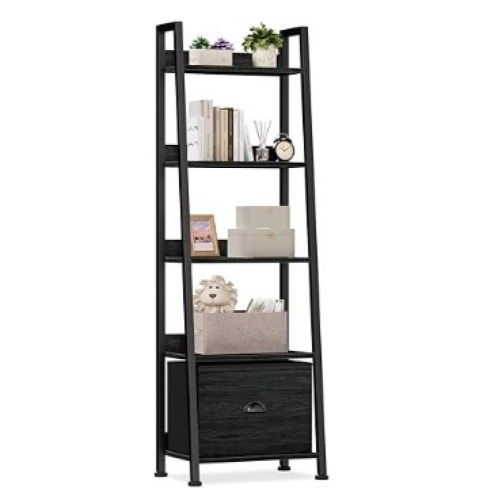 Furologee 5-Tier Narrow Ladder Bookshelf with Drawer, 55.6", Black Oak - Lot 450