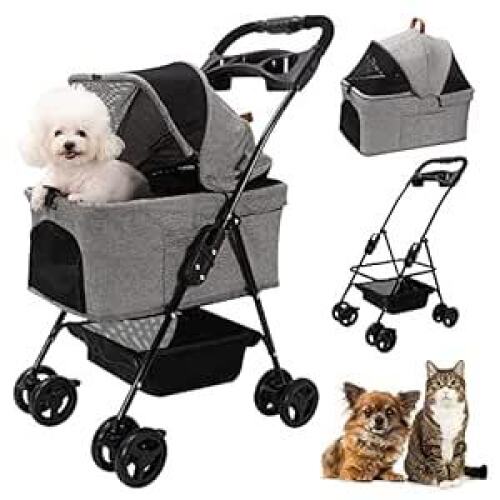 Liaakrr Pet Stroller with 4 Wheels, Foldable Pet Travel Carrier for Small animals - Lot 352